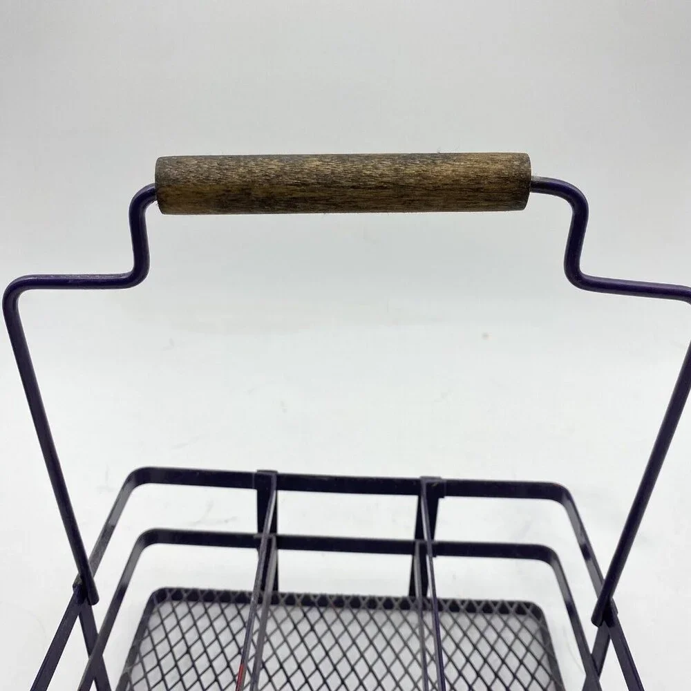 Metal‎ Basket Utensil Condiments Holder Caddy 3 Compartment Purple Picnic Crafts